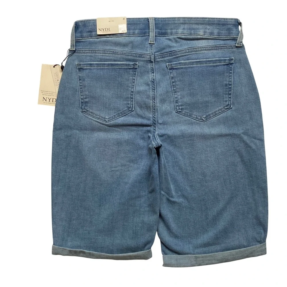 NYDJ‎ Briella Roll Cuff Denim Shorts Medium Blue Bermuda Size 4 NWT